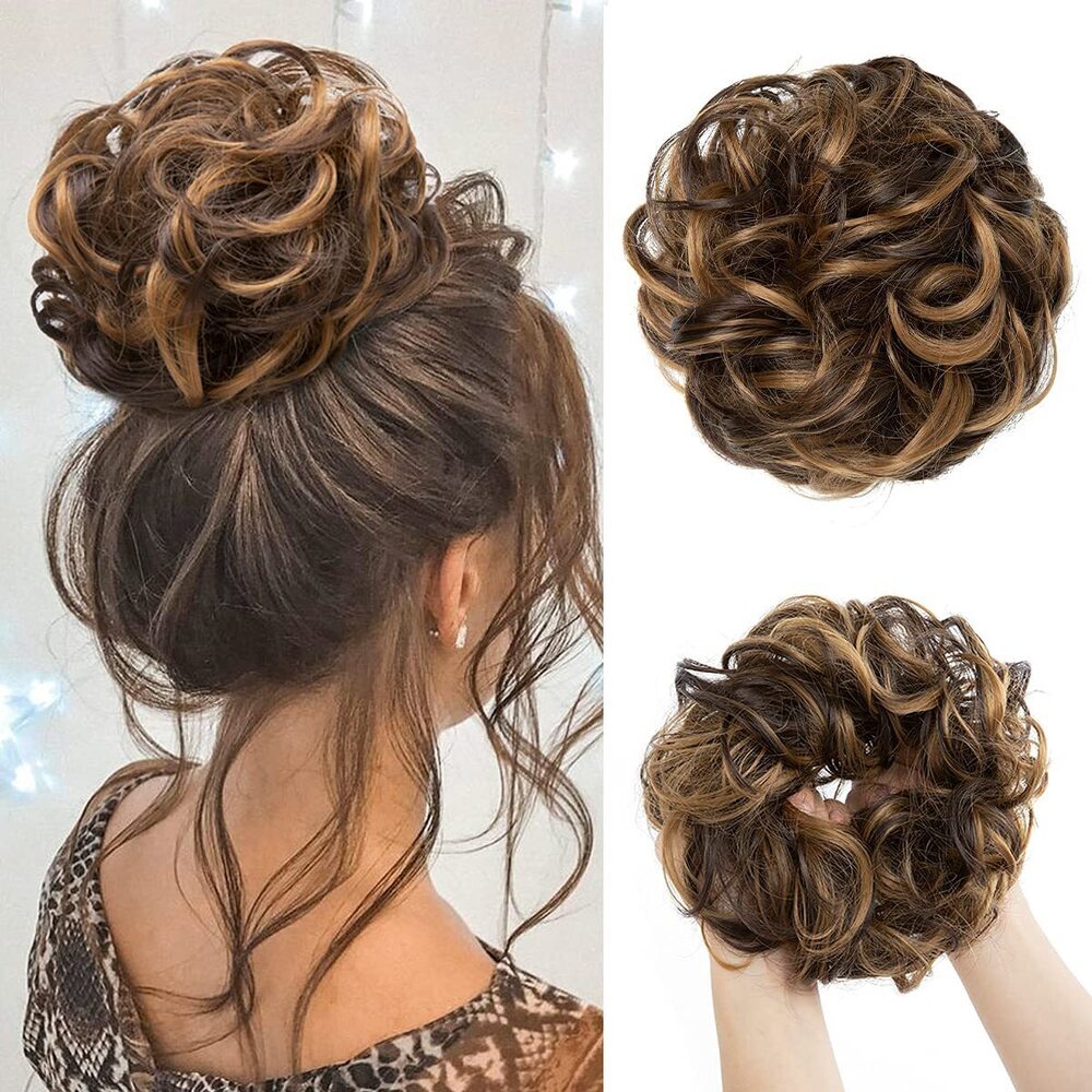 Large Messy Bun Hair Piece Wavy Curly Scrunchies Synthetic Chignon